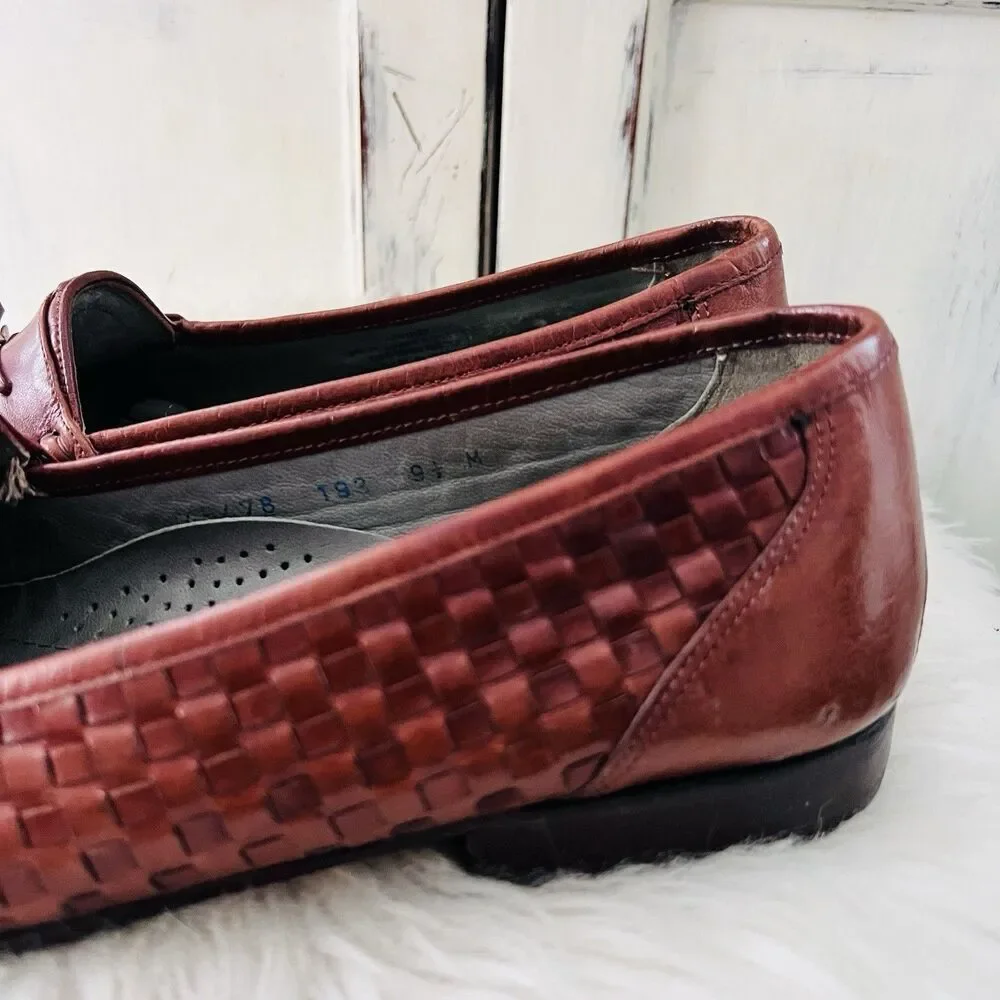 Stacy Adams Apple Brown Leather Woven Tasseled Oxford Dress Shoes - Size 9.5 M